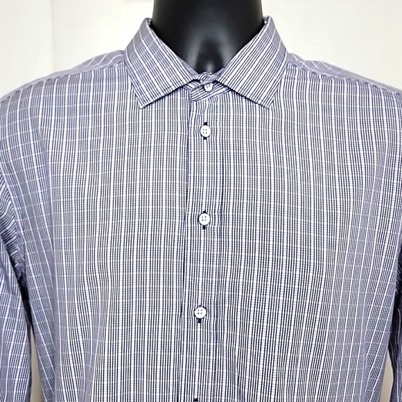 Rag & Bone Button Front Shirt w Spread Collar Size 16 Purple and White Checked - Picture 2 of 6